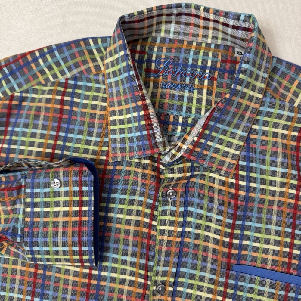 Luchiano Visconti Mens Long Sleeve Shirt Multicolor Plaid Check Button Up Sz 2XL